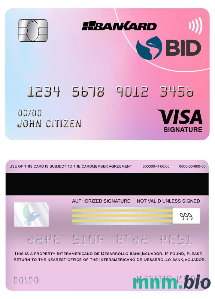 Ecuador Interamericano de Desarrollo (BID) bank visa podpis karta przykład w formacie PSD